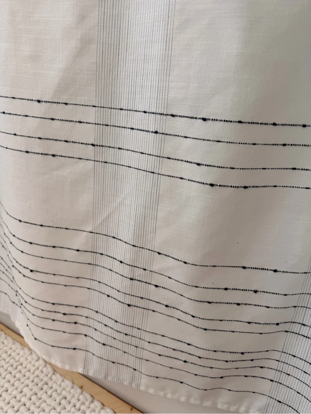 Hearth & Hand White Shower Curtain with Thin Navy Pinstripes
